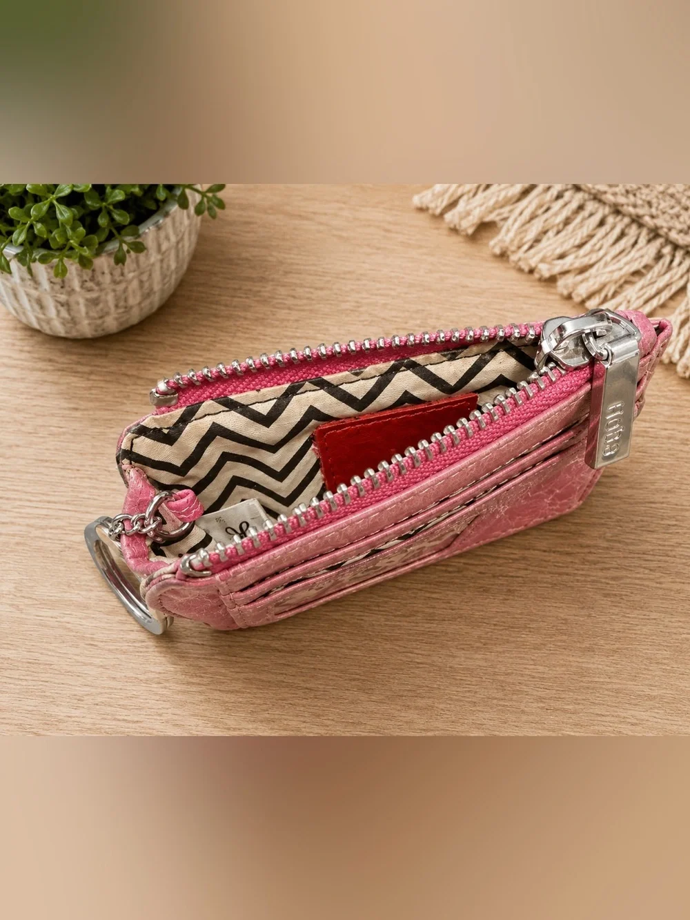 Hobo International Pink Leather Zip Card Case / Keychain